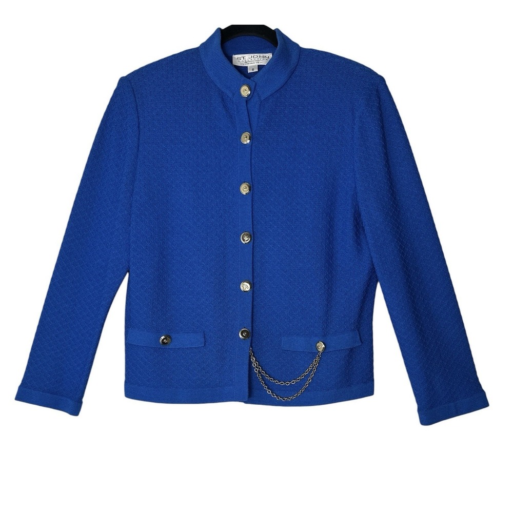 St. John Collection By Marie Gray Knit Blazer Women's Size 8 Blue Y2K Vintage